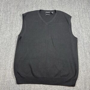 W.H. Belk Mens L Pima Cotton Sweater Vest Black V-Neck Made in Hong Kong